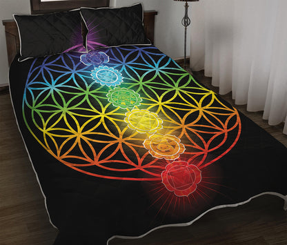 Seven Chakras Flower Of Life Print Quilt Bed Set
