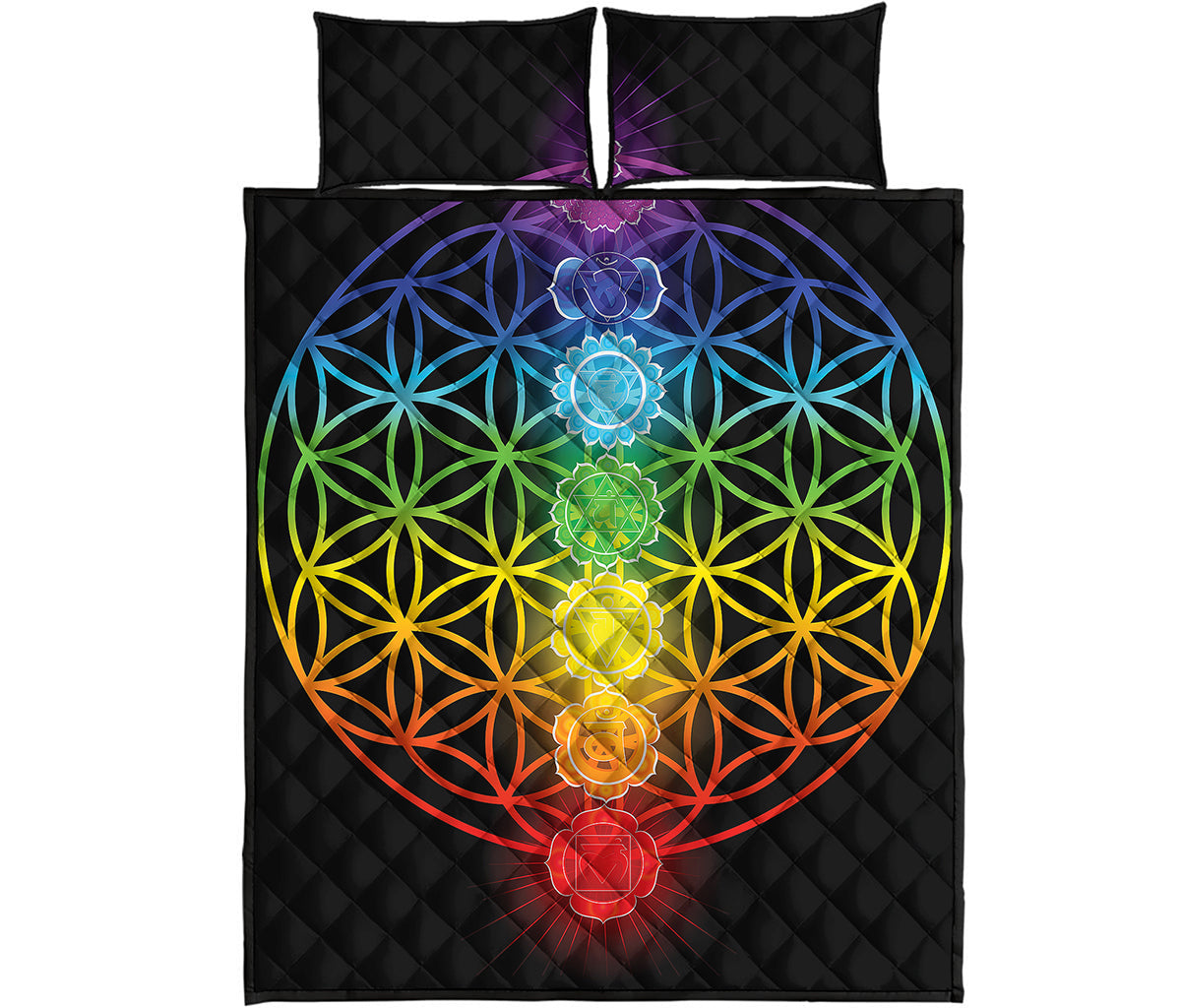 Seven Chakras Flower Of Life Print Quilt Bed Set