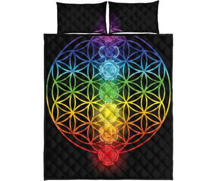 Seven Chakras Flower Of Life Print Quilt Bed Set