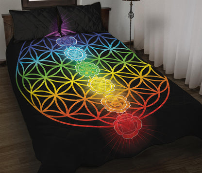 Seven Chakras Flower Of Life Print Quilt Bed Set