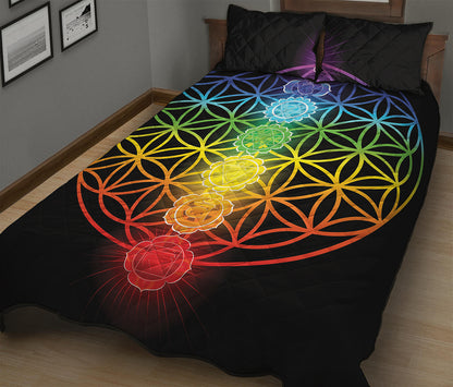 Seven Chakras Flower Of Life Print Quilt Bed Set