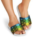 Seven Chakras Flower Of Life Print White Slide Sandals