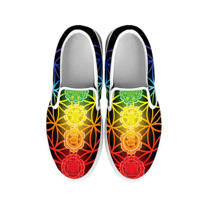 Seven Chakras Flower Of Life Print White Slip On Shoes