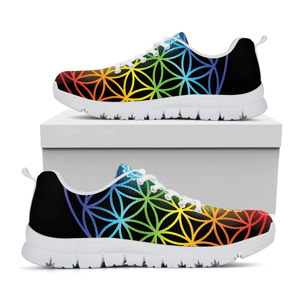 Seven Chakras Flower Of Life Print White Sneakers