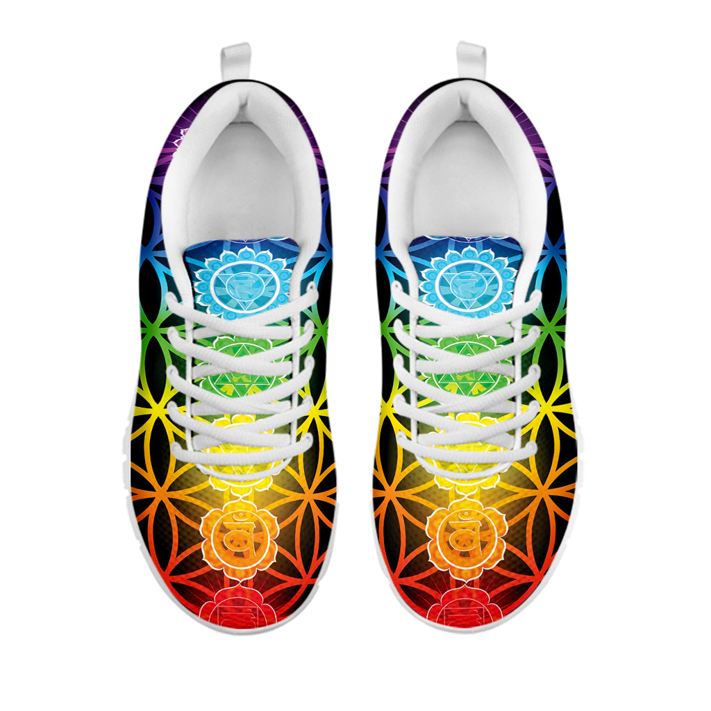 Seven Chakras Flower Of Life Print White Sneakers