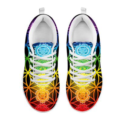 Seven Chakras Flower Of Life Print White Sneakers