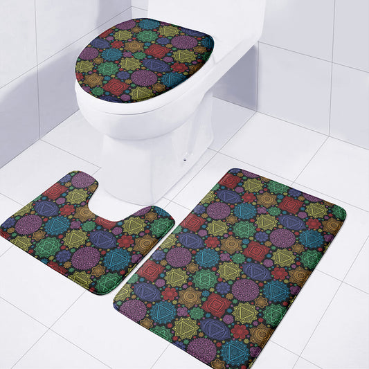 Seven Chakras Flowers Pattern Print 3 Piece Bath Mat Set