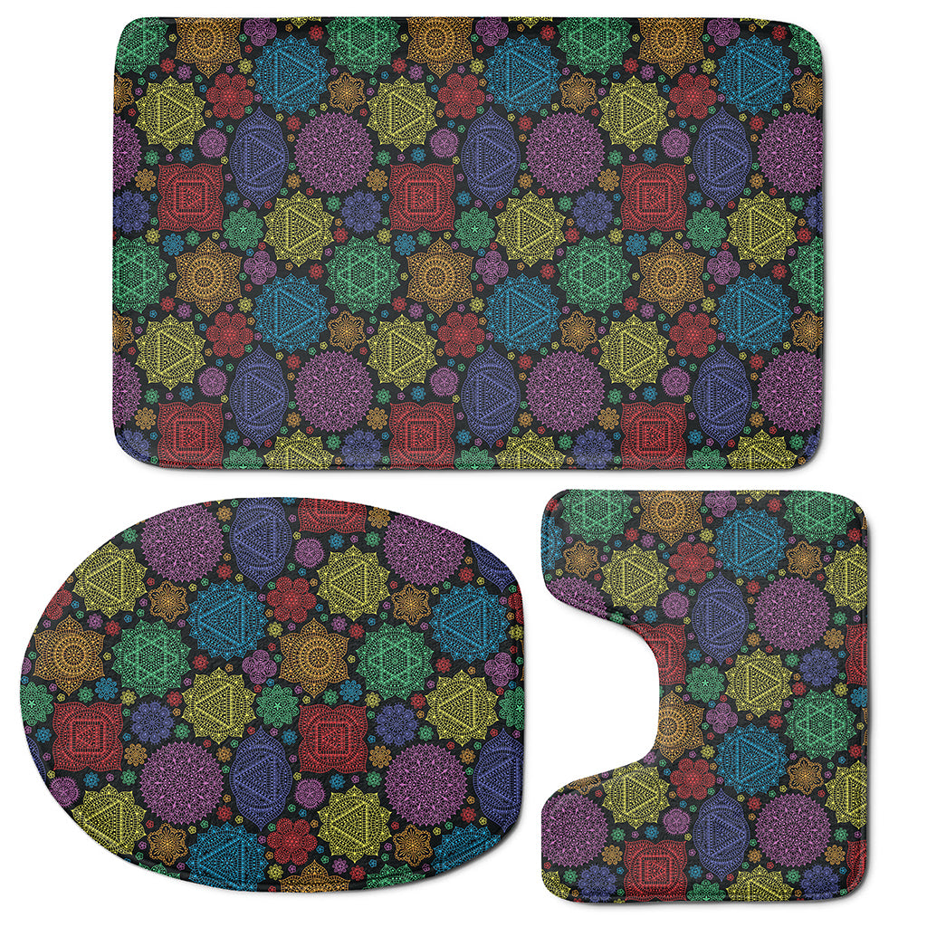 Seven Chakras Flowers Pattern Print 3 Piece Bath Mat Set