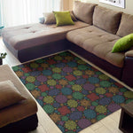 Seven Chakras Flowers Pattern Print Area Rug