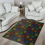 Seven Chakras Flowers Pattern Print Area Rug