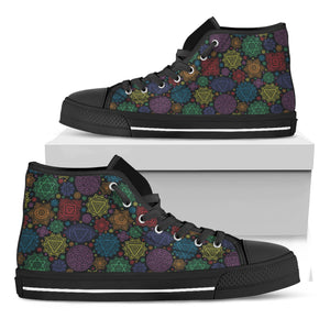 Seven Chakras Flowers Pattern Print Black High Top Shoes