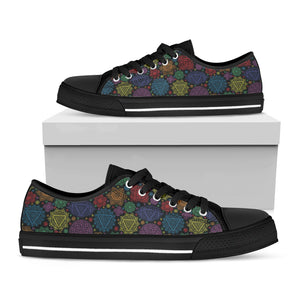 Seven Chakras Flowers Pattern Print Black Low Top Shoes