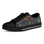 Seven Chakras Flowers Pattern Print Black Low Top Shoes