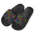 Seven Chakras Flowers Pattern Print Black Slide Sandals