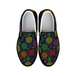 Seven Chakras Flowers Pattern Print Black Slip On Shoes