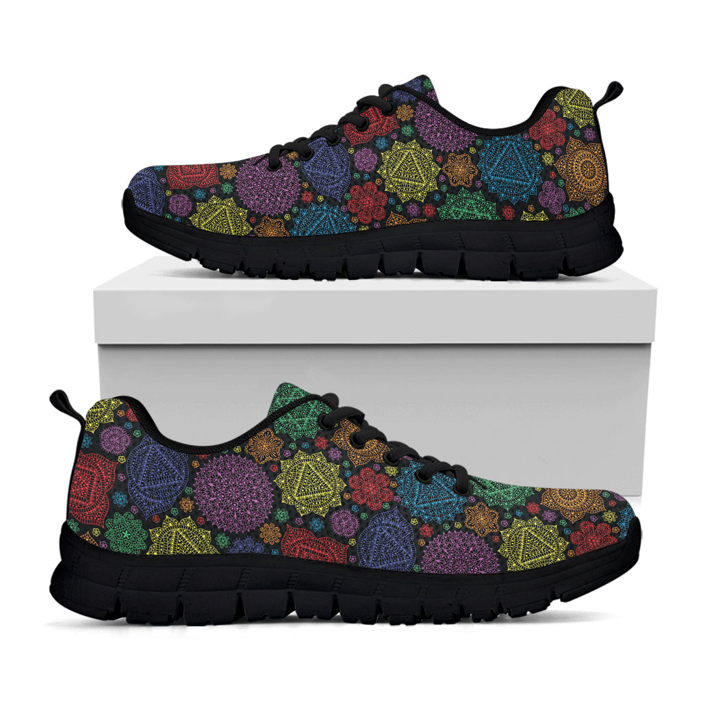 Seven Chakras Flowers Pattern Print Black Sneakers