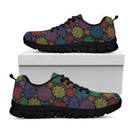 Seven Chakras Flowers Pattern Print Black Sneakers