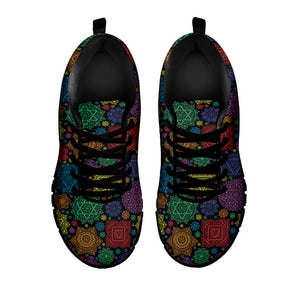 Seven Chakras Flowers Pattern Print Black Sneakers