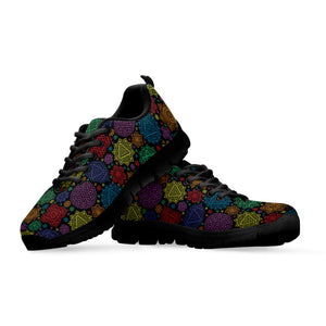 Seven Chakras Flowers Pattern Print Black Sneakers