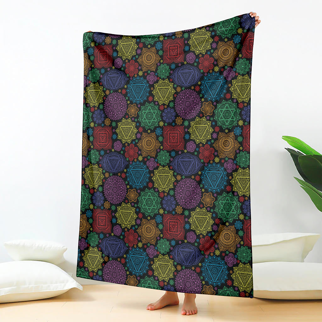 Seven Chakras Flowers Pattern Print Blanket