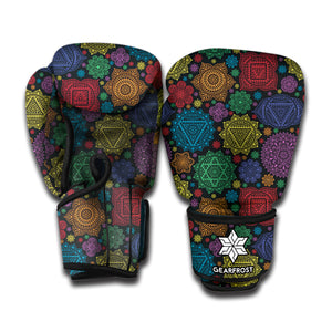 Seven Chakras Flowers Pattern Print Boxing Gloves