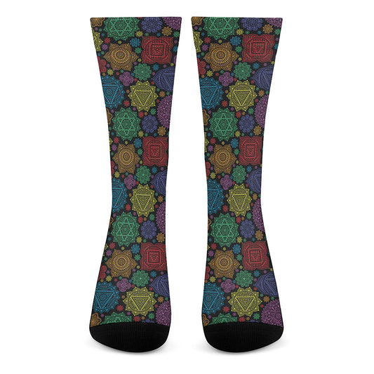 Seven Chakras Flowers Pattern Print Crew Socks