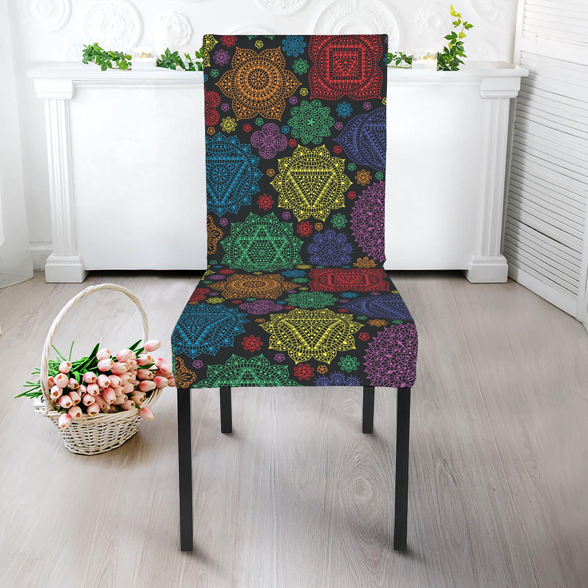 Seven Chakras Flowers Pattern Print Dining Chair Slipcover