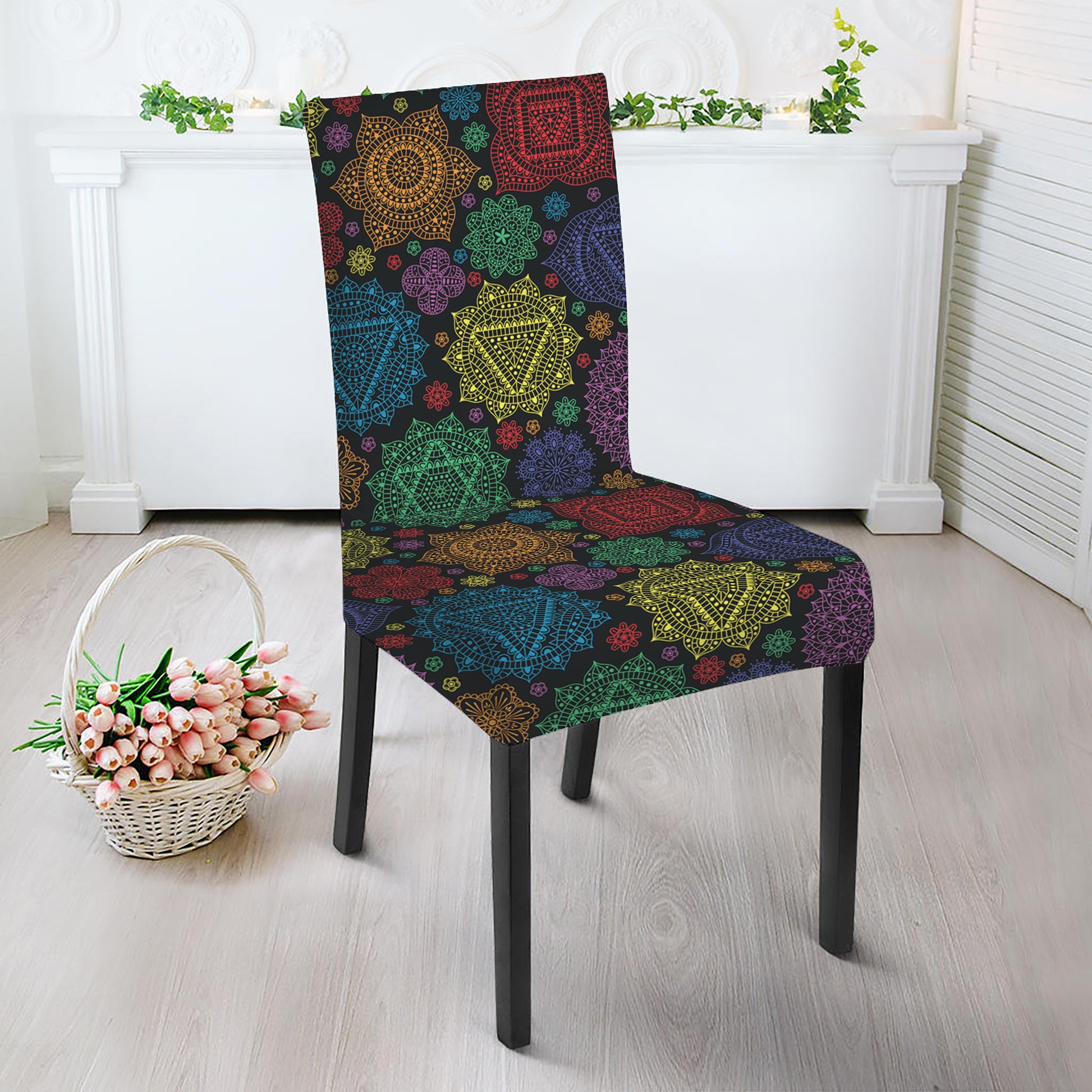 Seven Chakras Flowers Pattern Print Dining Chair Slipcover