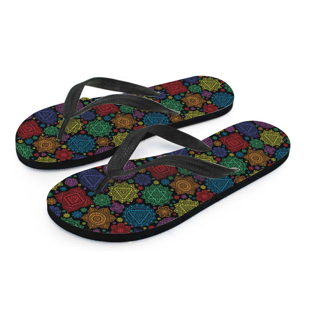 Seven Chakras Flowers Pattern Print Flip Flops