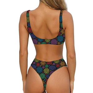 Seven Chakras Flowers Pattern Print Front Bow Tie Bikini