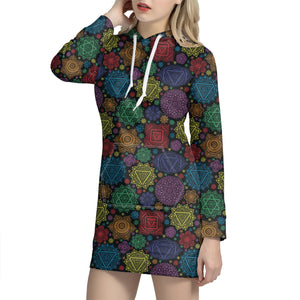 Seven Chakras Flowers Pattern Print Hoodie Dress