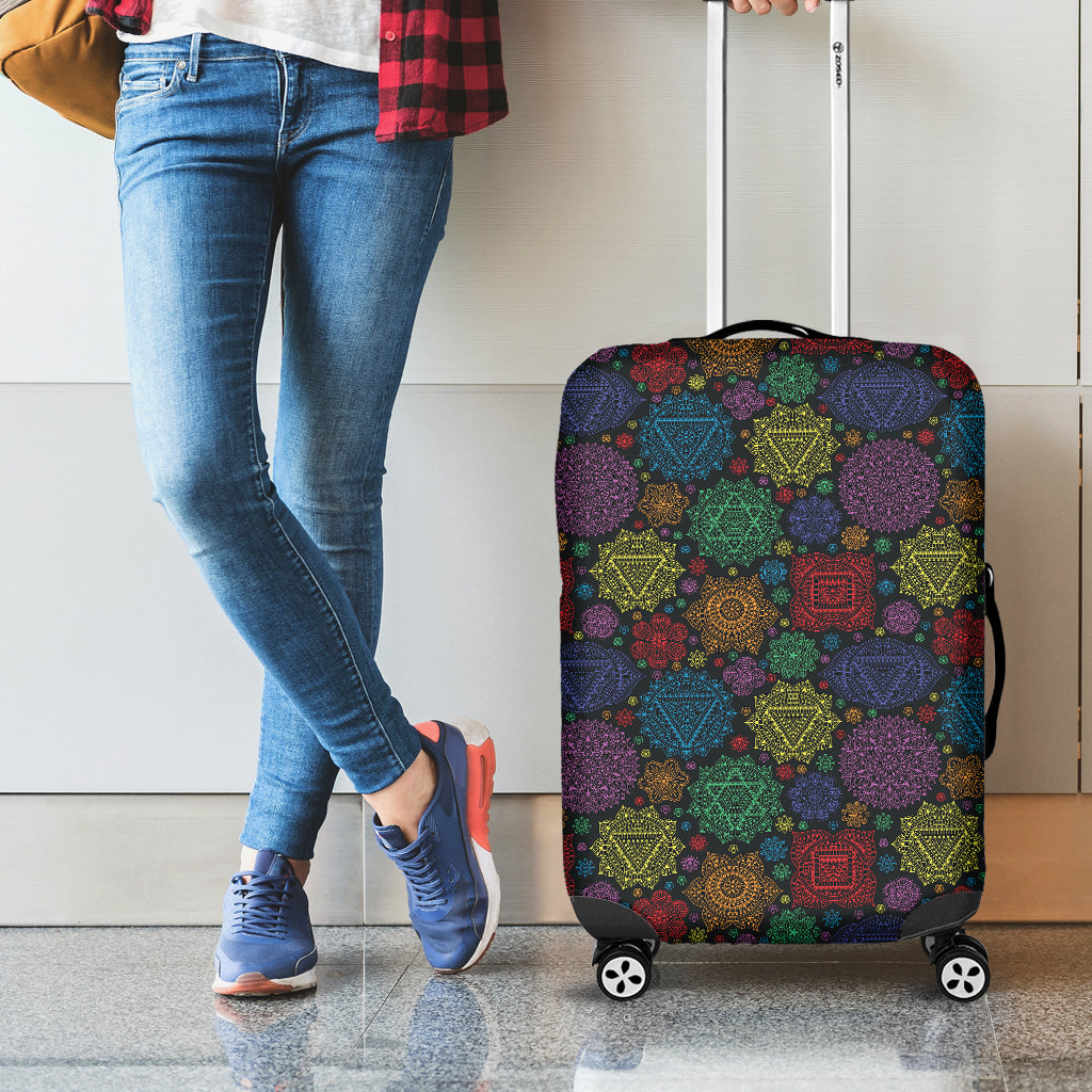 Seven Chakras Flowers Pattern Print Luggage Cover