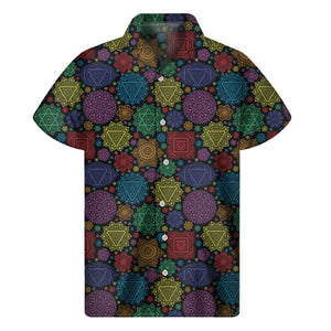 Seven Chakras Flowers Pattern Print Men's Short Sleeve Shirt