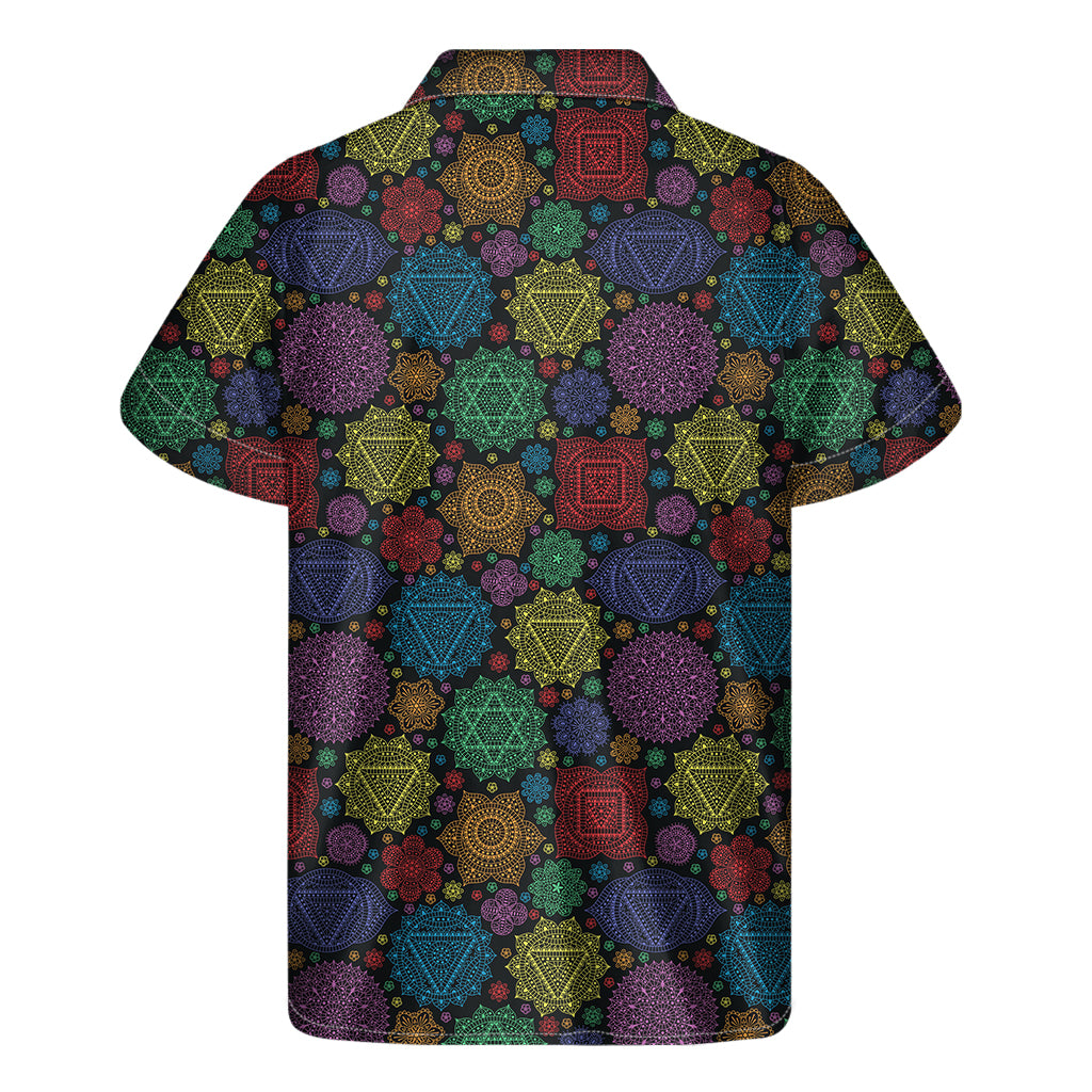 Seven Chakras Flowers Pattern Print Men's Short Sleeve Shirt