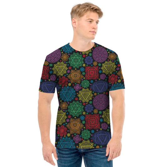 Seven Chakras Flowers Pattern Print Men's T-Shirt