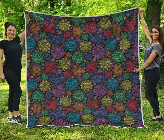 Seven Chakras Flowers Pattern Print Quilt