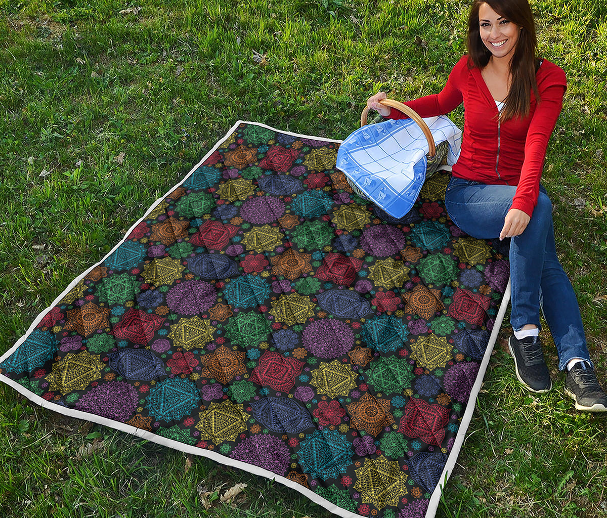 Seven Chakras Flowers Pattern Print Quilt