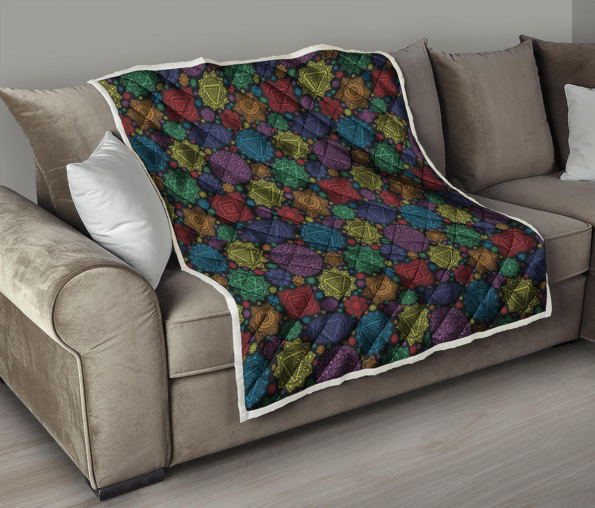 Seven Chakras Flowers Pattern Print Quilt