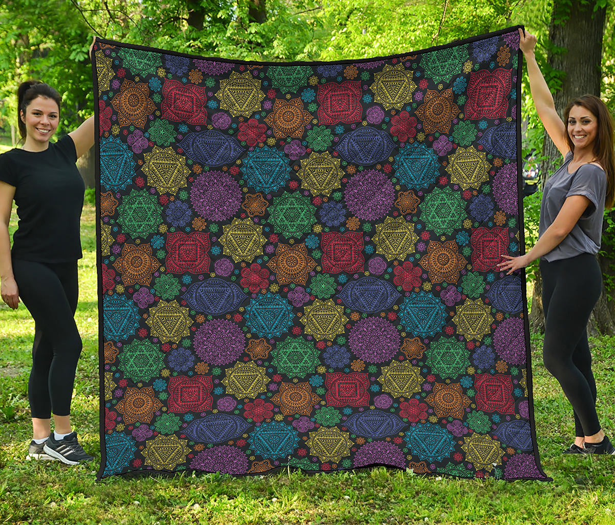 Seven Chakras Flowers Pattern Print Quilt