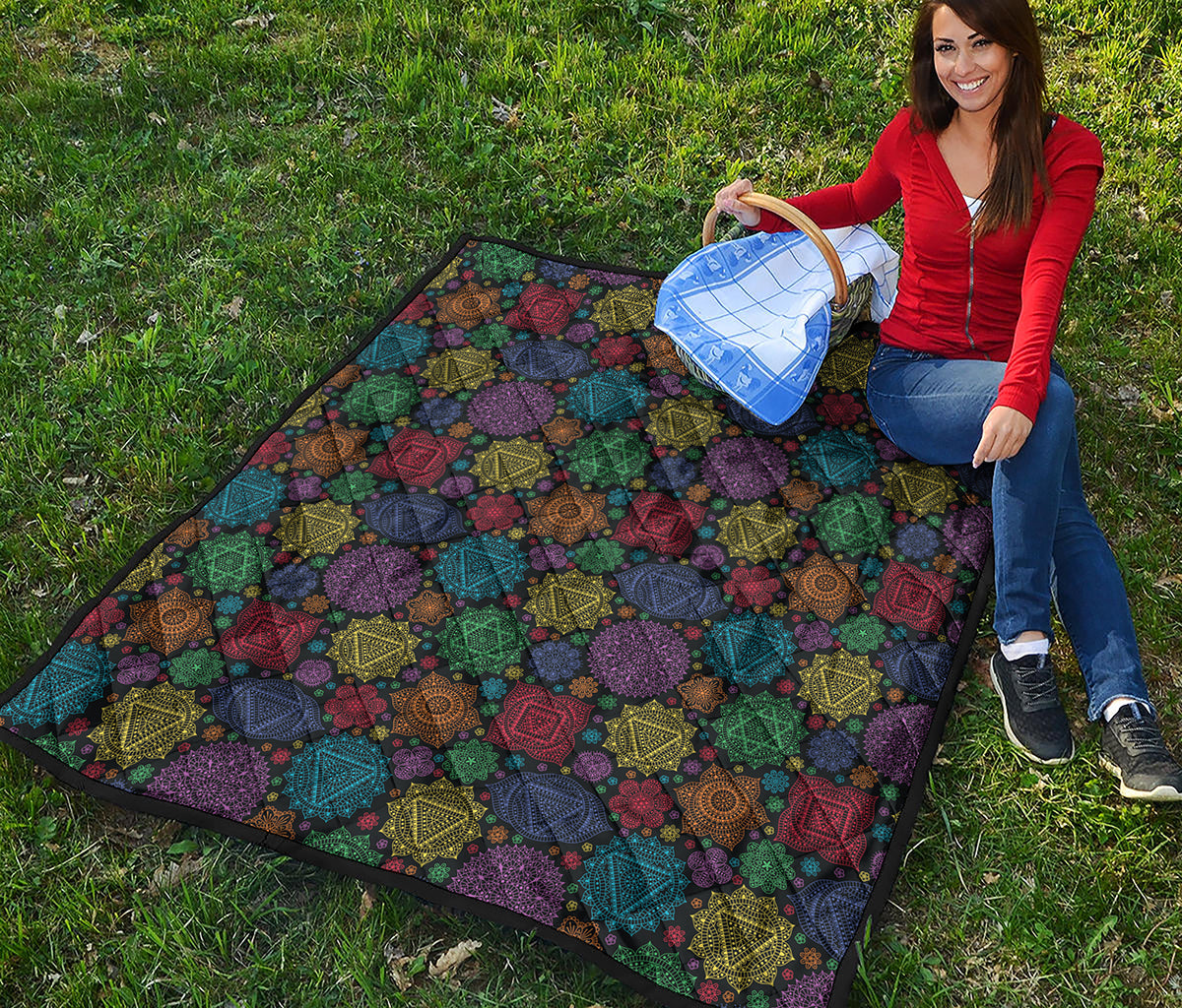 Seven Chakras Flowers Pattern Print Quilt