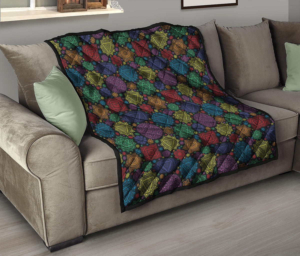 Seven Chakras Flowers Pattern Print Quilt