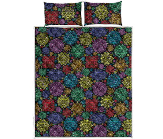 Seven Chakras Flowers Pattern Print Quilt Bed Set