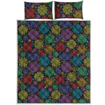 Seven Chakras Flowers Pattern Print Quilt Bed Set