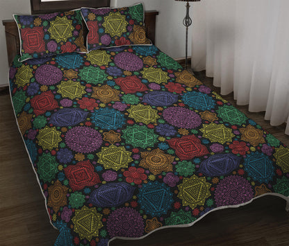 Seven Chakras Flowers Pattern Print Quilt Bed Set