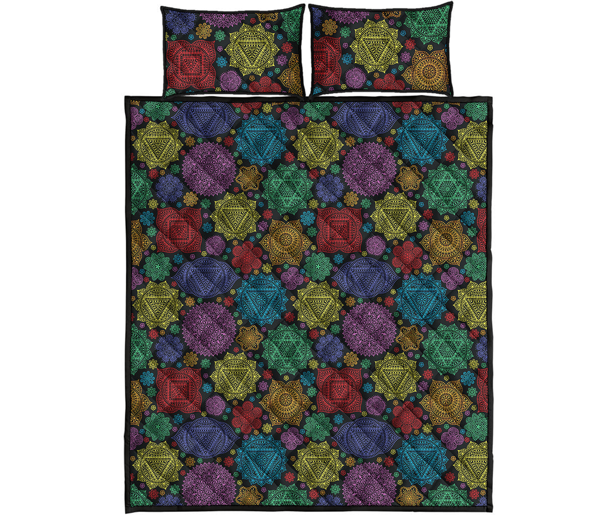 Seven Chakras Flowers Pattern Print Quilt Bed Set