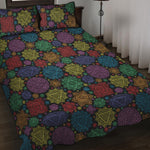 Seven Chakras Flowers Pattern Print Quilt Bed Set