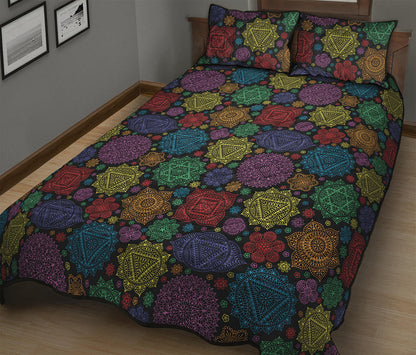 Seven Chakras Flowers Pattern Print Quilt Bed Set