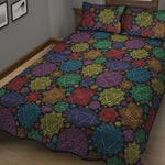 Seven Chakras Flowers Pattern Print Quilt Bed Set