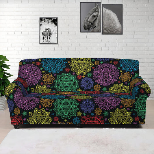Seven Chakras Flowers Pattern Print Sofa Cover