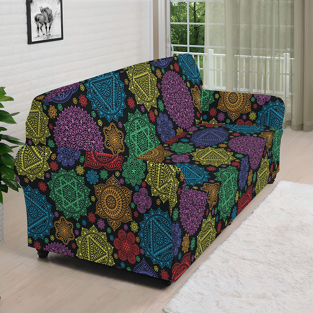 Seven Chakras Flowers Pattern Print Sofa Cover